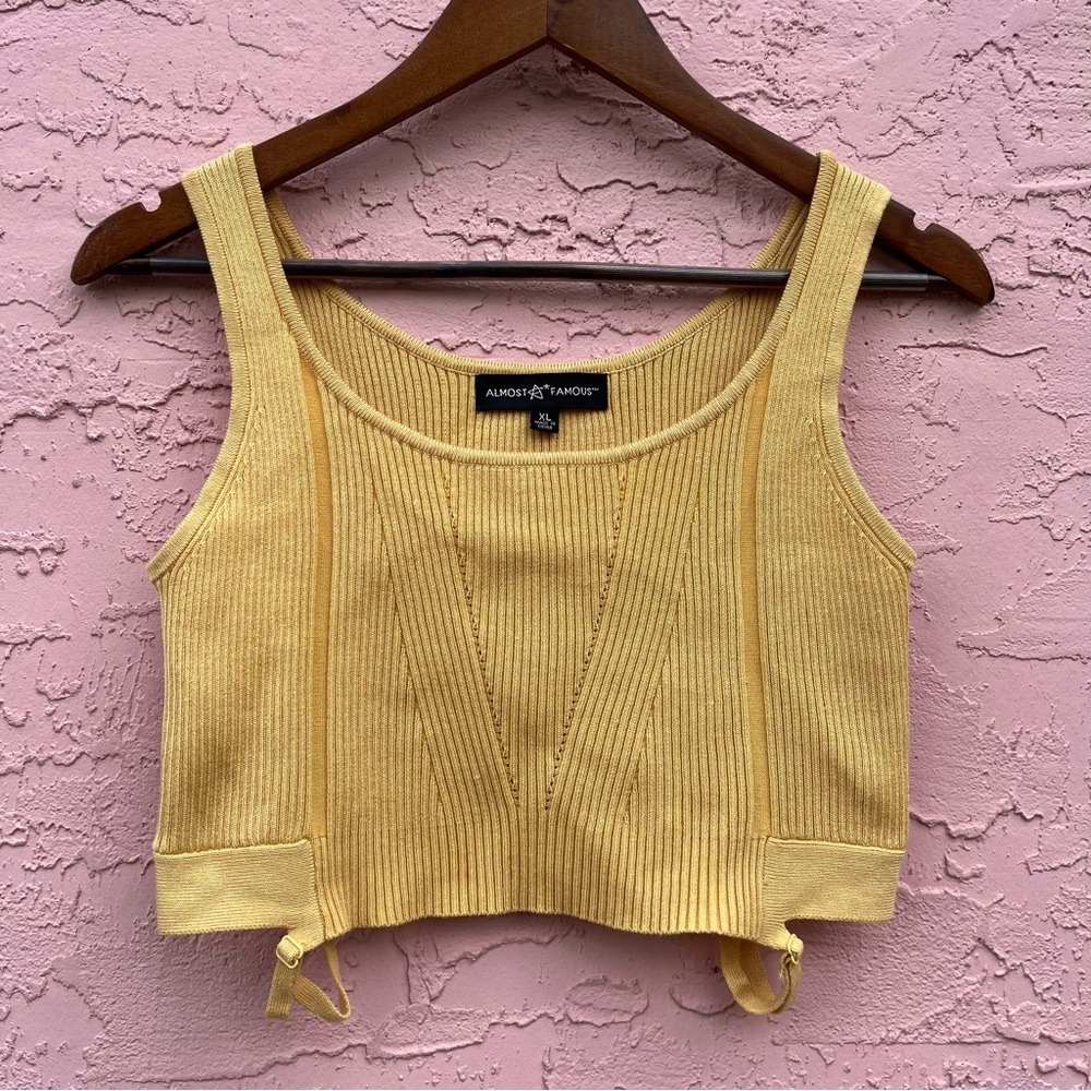 Almost Famous Ribbed Yellow Top Cropped Stretchy Size XL